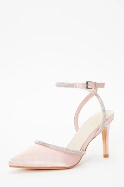 Pink Satin Diamante Trim Courts 9 Pink Satin Diamante Trim Courts -Chic Summer Shop 00100036711 XB