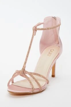 Pink Satin Diamante Cross Strap Heeled Sandals -Chic Summer Shop 00100036713 XB