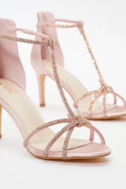 Pink Satin Diamante Cross Strap Heeled Sandals -Chic Summer Shop 00100036713 ZB