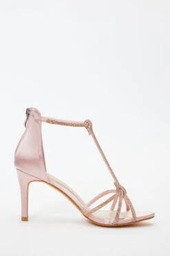 Pink Satin Diamante Cross Strap Heeled Sandals -Chic Summer Shop 00100036713 ZS