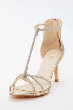 Gold Foil Diamante Cross Strap Heeled Sandals -Chic Summer Shop 00100036716 XB