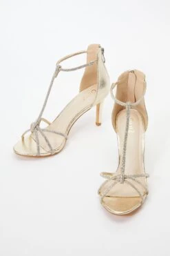 Gold Foil Diamante Cross Strap Heeled Sandals -Chic Summer Shop 00100036716 XS