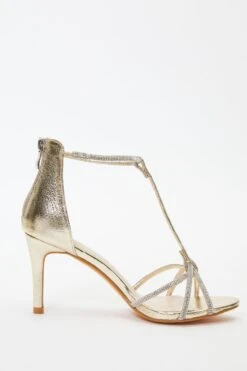 Gold Foil Diamante Cross Strap Heeled Sandals -Chic Summer Shop 00100036716 ZS