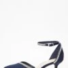 Navy Satin Diamante Low Court Heels -Chic Summer Shop 00100036718 ZM