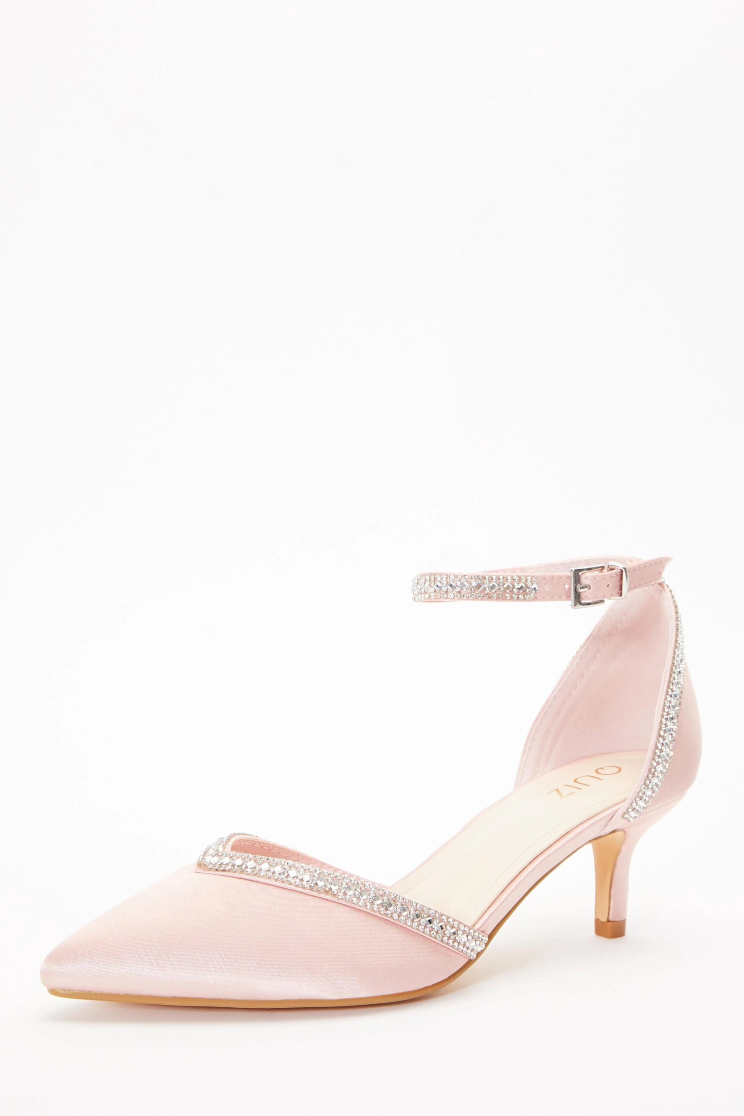 Pink Satin Diamante Low Court Heels 5 Pink Satin Diamante Low Court Heels - Image 3