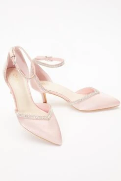 Pink Satin Diamante Low Court Heels 11 Pink Satin Diamante Low Court Heels -Chic Summer Shop 00100036720 XS