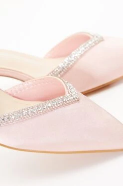 Pink Satin Diamante Low Court Heels 12 Pink Satin Diamante Low Court Heels -Chic Summer Shop 00100036720 ZB