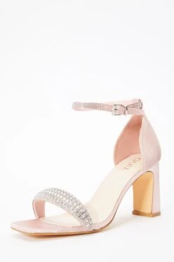 Pink Satin Diamante Heeled Sandals -Chic Summer Shop 00100036722 XB