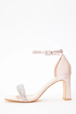 Pink Satin Diamante Heeled Sandals