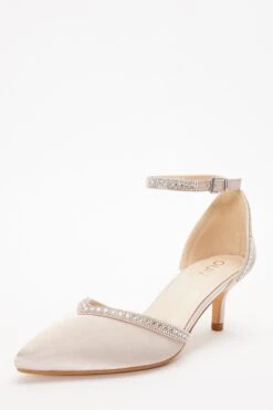 Champagne Satin Diamante Low Court Heels -Chic Summer Shop 00100036723 XB