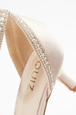 Champagne Satin Diamante Low Court Heels -Chic Summer Shop 00100036723 ZB
