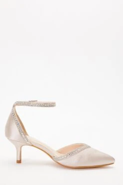 Champagne Satin Diamante Low Court Heels -Chic Summer Shop 00100036723 ZS