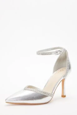Silver Foil Diamante Trim Court Heels -Chic Summer Shop 00100036724 XB