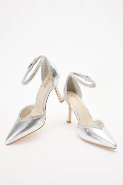 Silver Foil Diamante Trim Court Heels -Chic Summer Shop 00100036724 XS