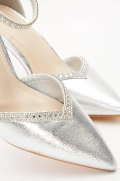 Silver Foil Diamante Trim Court Heels -Chic Summer Shop 00100036724 ZB