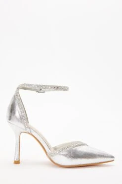 Silver Foil Diamante Trim Court Heels -Chic Summer Shop 00100036724 ZS