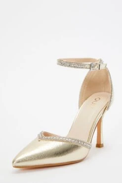 Gold Foil Diamante Trim Court Heels 10 Gold Foil Diamante Trim Court Heels -Chic Summer Shop 00100036725 XB