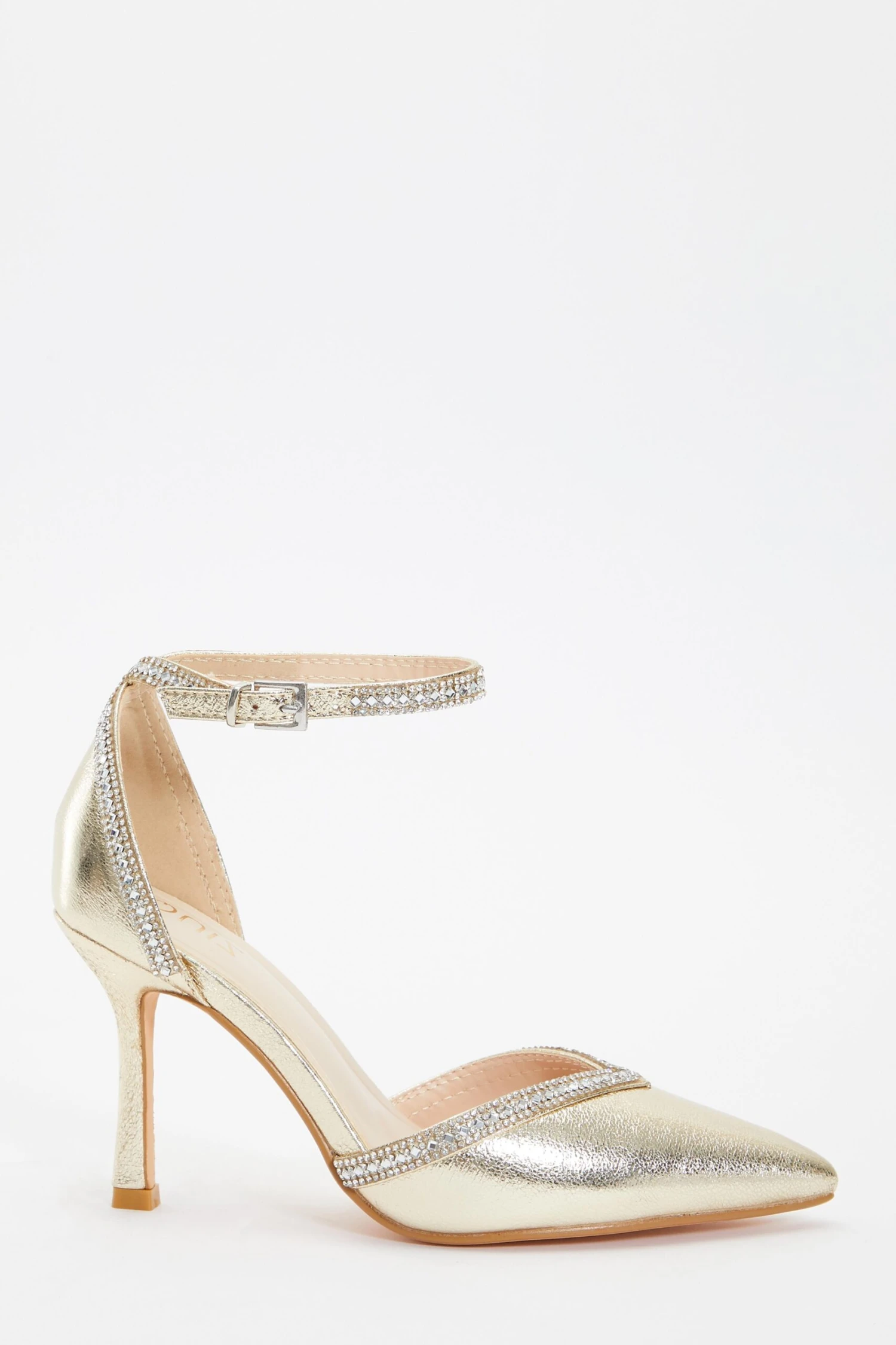 Gold Foil Diamante Trim Court Heels 4 Gold Foil Diamante Trim Court Heels - Image 2