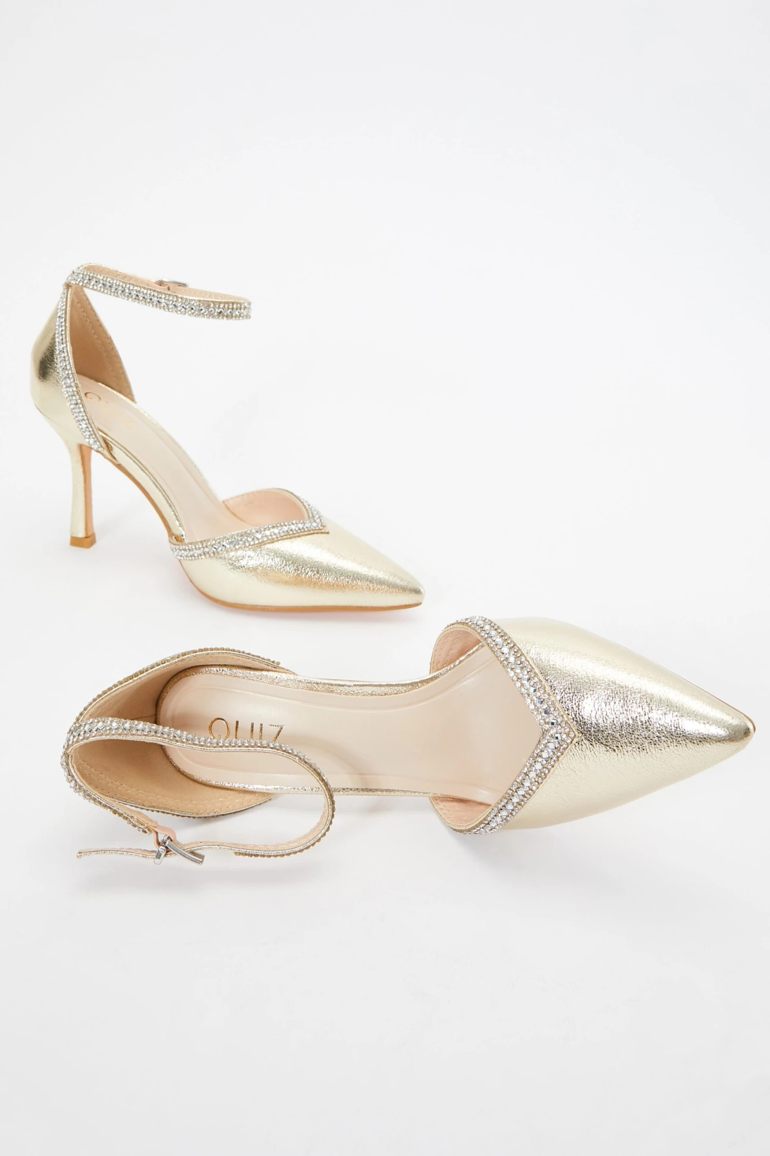 Gold Foil Diamante Trim Court Heels 6 Gold Foil Diamante Trim Court Heels - Image 4