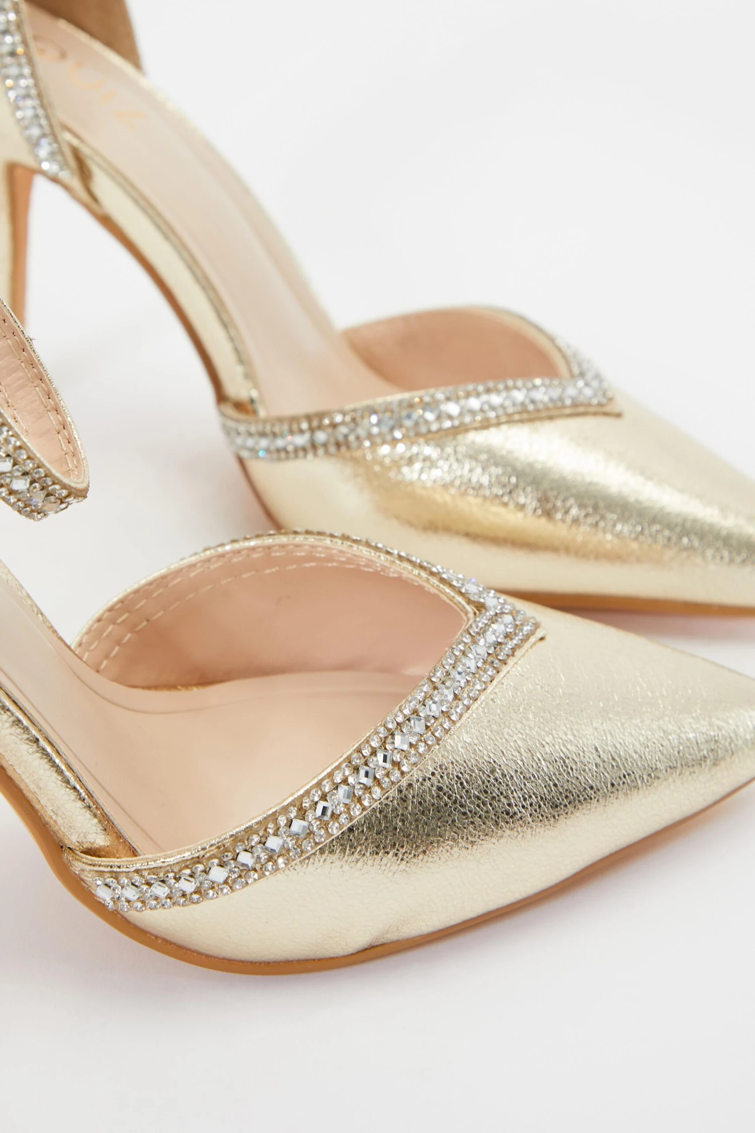 Gold Foil Diamante Trim Court Heels 7 Gold Foil Diamante Trim Court Heels - Image 5