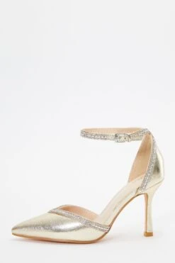 Gold Foil Diamante Trim Court Heels