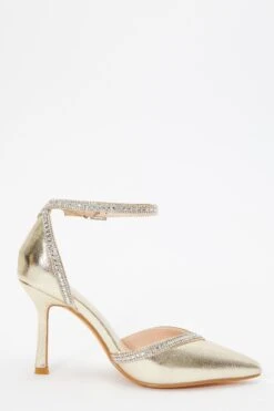Gold Foil Diamante Trim Court Heels 13 Gold Foil Diamante Trim Court Heels -Chic Summer Shop 00100036725 ZS