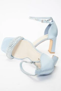 Blue Satin Diamante Heeled Sandals -Chic Summer Shop 00100036726 XS