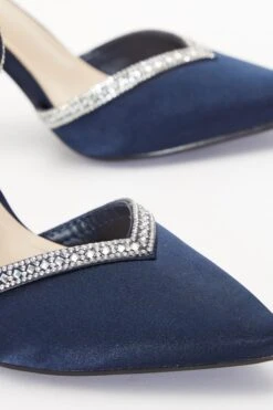 Navy Satin Diamante Trim Court Heels -Chic Summer Shop 00100036727 ZB