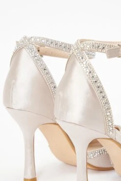 Champagne Satin Diamante Trim Court Heels -Chic Summer Shop 00100036730 ZB