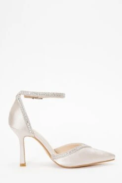 Champagne Satin Diamante Trim Court Heels -Chic Summer Shop 00100036730 ZS