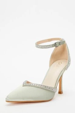 Sage Satin Diamante Trim Court Heels -Chic Summer Shop 00100036733 XB