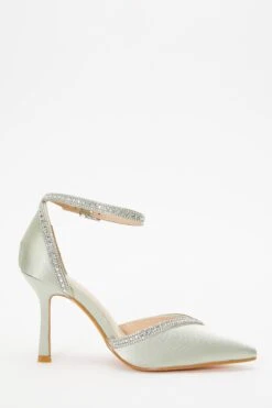Sage Satin Diamante Trim Court Heels -Chic Summer Shop 00100036733 ZS