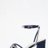 Navy Satin Diamante Block Heeled Sandals