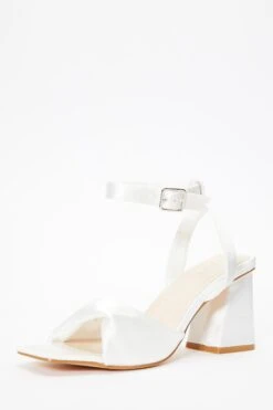 Bridal White Satin Twist Block Heeled Sandals 10 Bridal White Satin Twist Block Heeled Sandals -Chic Summer Shop 00100036738 XB