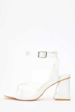 Bridal White Satin Twist Block Heeled Sandals