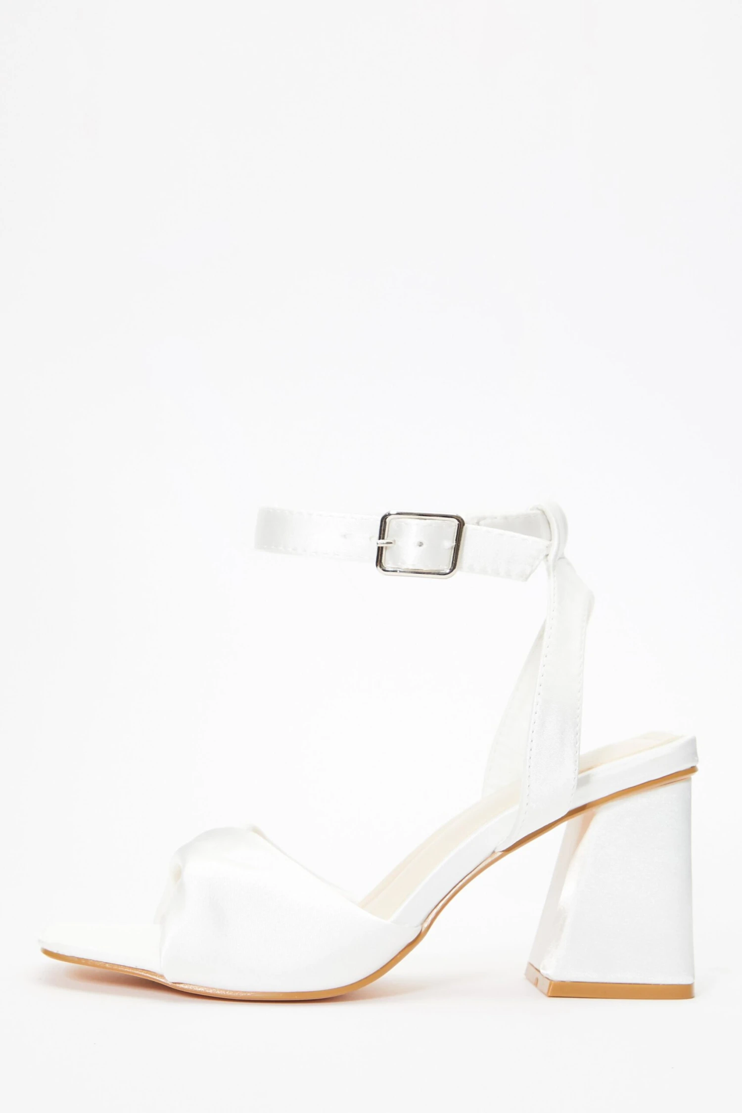 Bridal White Satin Twist Block Heeled Sandals 3 Bridal White Satin Twist Block Heeled Sandals