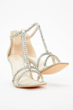 Sage Satin Diamante Stone T-Bar Heeled Sandals -Chic Summer Shop 00100036742 XS