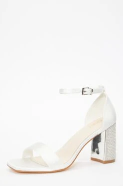 Bridal Silver Diamante Block Heel Sandals -Chic Summer Shop 00100036745 XB