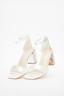 Bridal Silver Diamante Block Heel Sandals -Chic Summer Shop 00100036745 XS
