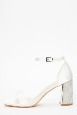 Bridal Silver Diamante Block Heel Sandals