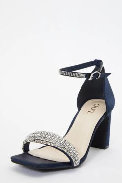Navy Satin Diamante Heeled Sandals -Chic Summer Shop 00100036749 XB