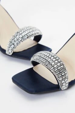 Navy Satin Diamante Heeled Sandals -Chic Summer Shop 00100036749 ZB