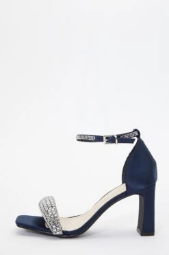 Navy Satin Diamante Heeled Sandals