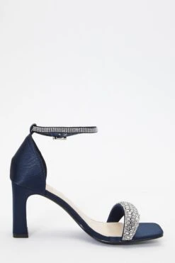 Navy Satin Diamante Heeled Sandals -Chic Summer Shop 00100036749 ZS