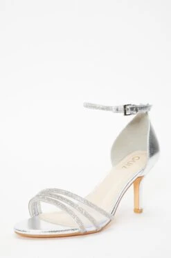 Silver Foil Diamante Mesh Low Heels -Chic Summer Shop 00100036752 XB