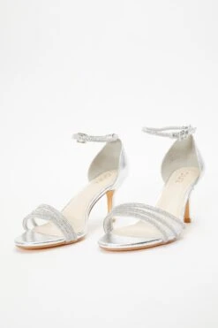 Silver Foil Diamante Mesh Low Heels -Chic Summer Shop 00100036752 XS