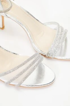 Silver Foil Diamante Mesh Low Heels -Chic Summer Shop 00100036752 ZB