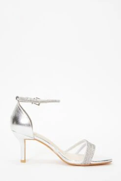 Silver Foil Diamante Mesh Low Heels -Chic Summer Shop 00100036752 ZS