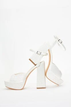 Bridal White Satin Pearl Platform Heeled Sandals -Chic Summer Shop 00100036753 XS