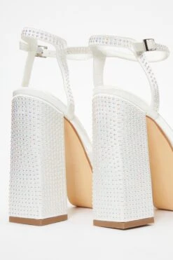 Bridal White Satin Pearl Platform Heeled Sandals -Chic Summer Shop 00100036753 ZB
